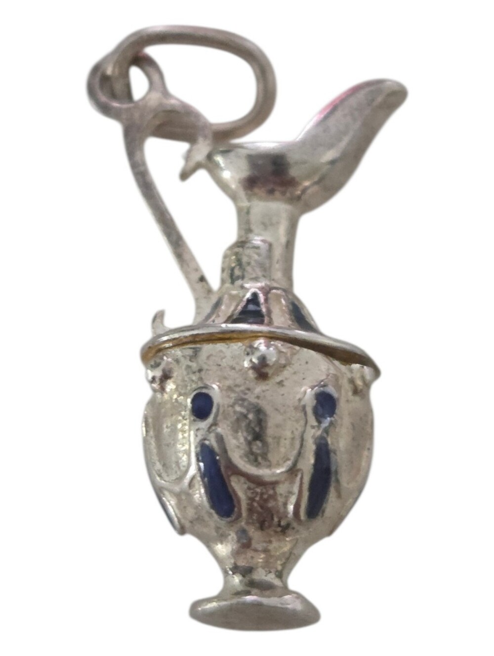 Vintage 925 Sterling Silver 3D Pitcher Charm Blue Enamel Accent